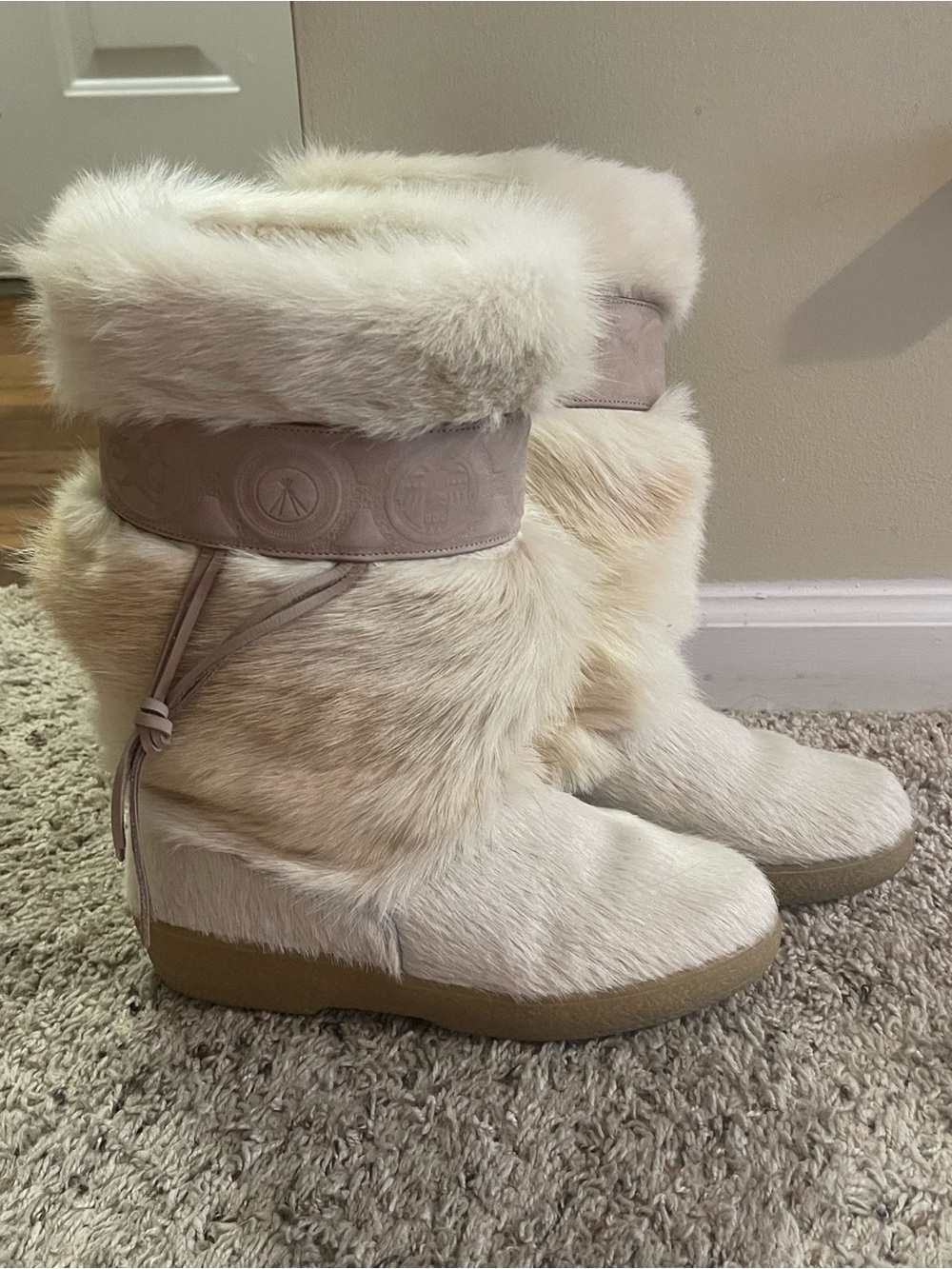 Cozy Cream Fur Ankle Booties with Suede Cuff